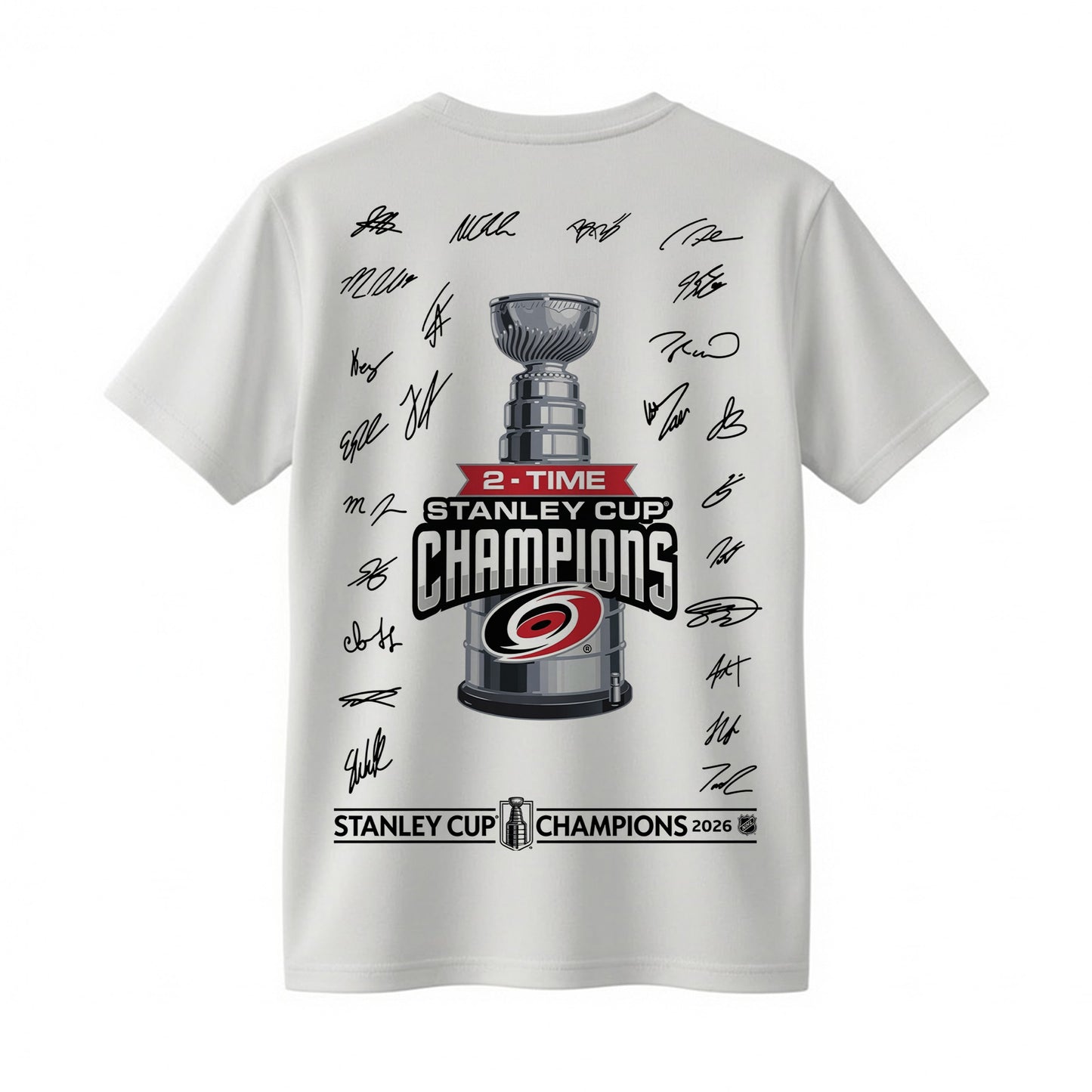 Carolina Hurricanes 2026 Stanley Cup Champions T-Shirt Double Sided Champs Canes 2-Time Stanley Cup Hockey Fan Tee