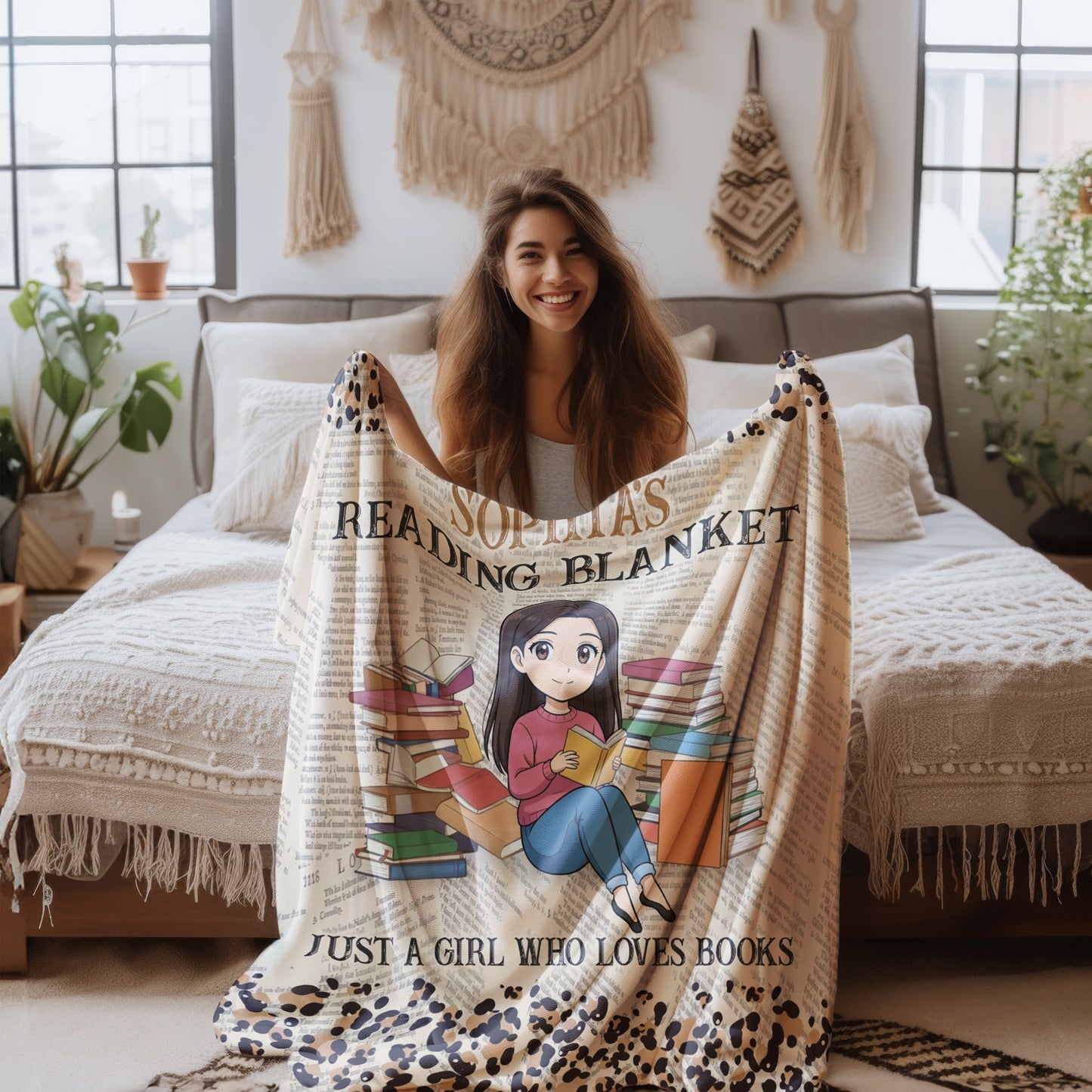 Personalized Reading Blanket Custom Book Lover Gift Photo Reading Girl Blanket Cozy Reader Throw Bookworm Gift