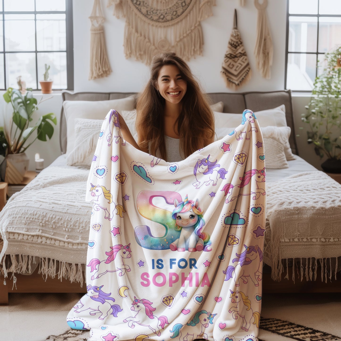Personalized Unicorn Blanket for Girls - Rainbow Unicorn Blanket