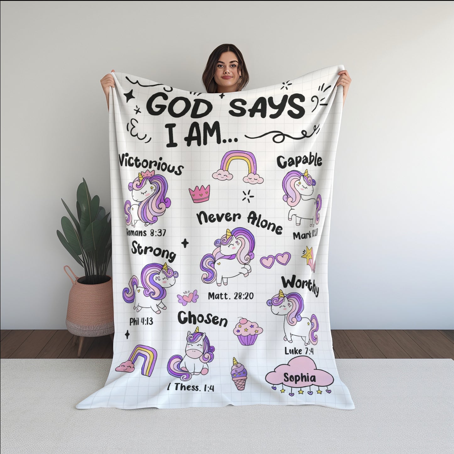 Personalized Christian Unicorn Blanket for Girls