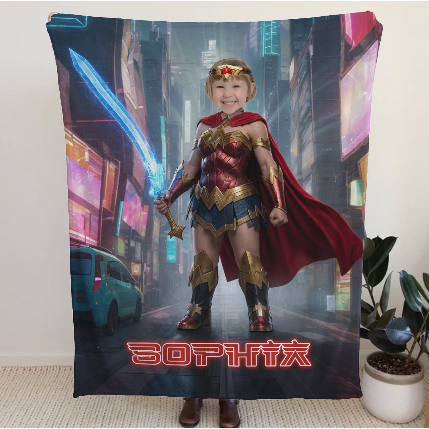 Personalized Wonder Woman Blanket Custom Photo Superhero Blanket for Girls