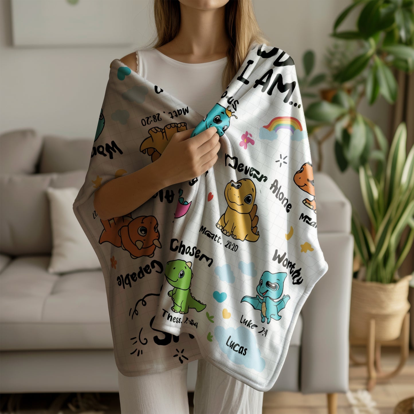 Personalized Christian Dinosaur Blanket for Boys