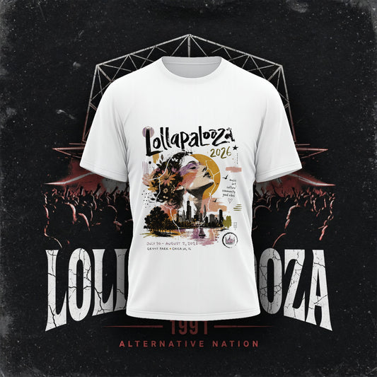 Lollapalooza 2026 Chicago Skyline Art T-Shirt – Music Festival Aesthetic Graphic Tee