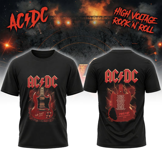 AC/DC High Voltage Rock 'N' Roll PWR UP 2026 Guitar Black Concert T-Shirt