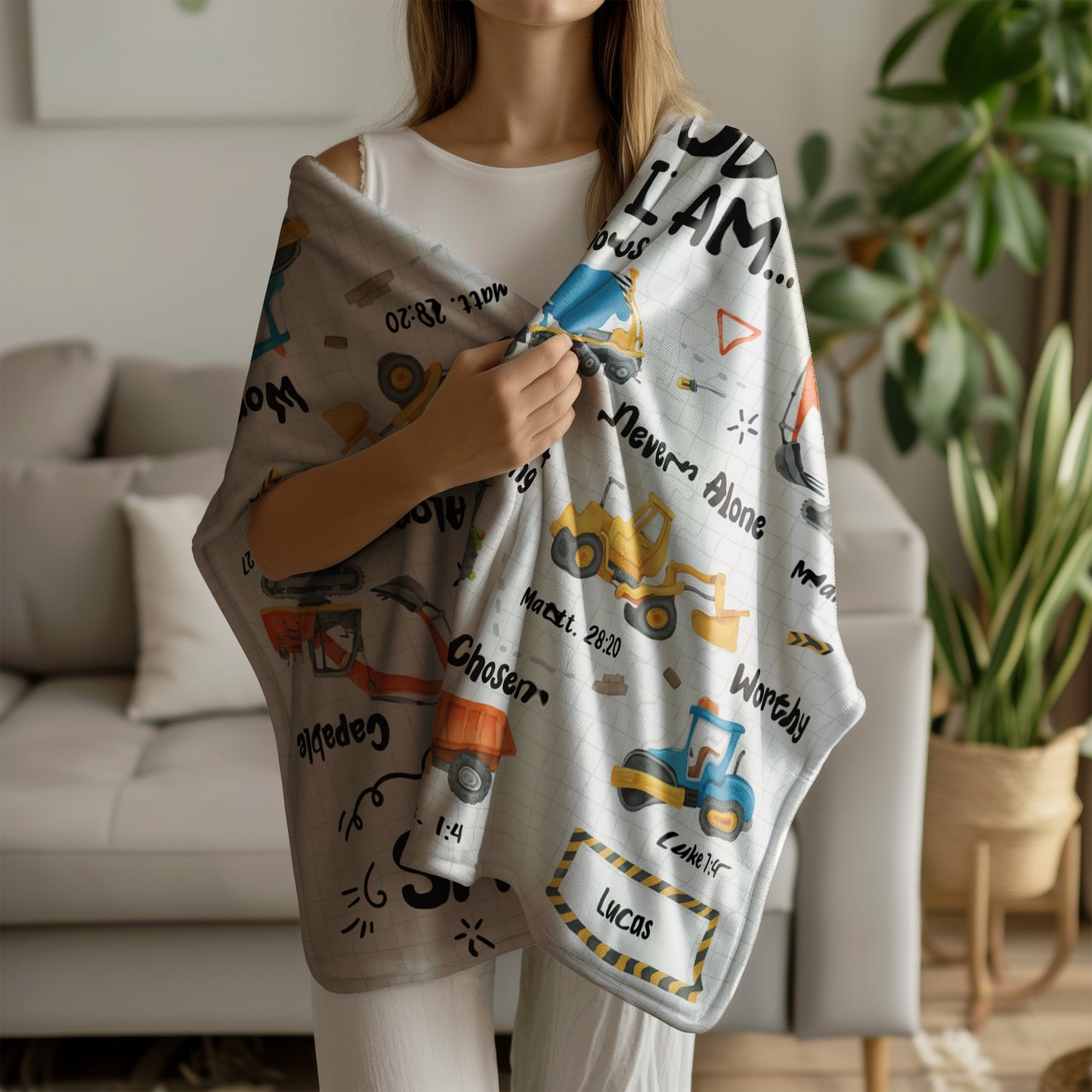 Personalized Construction Truck Blanket with Custom Name