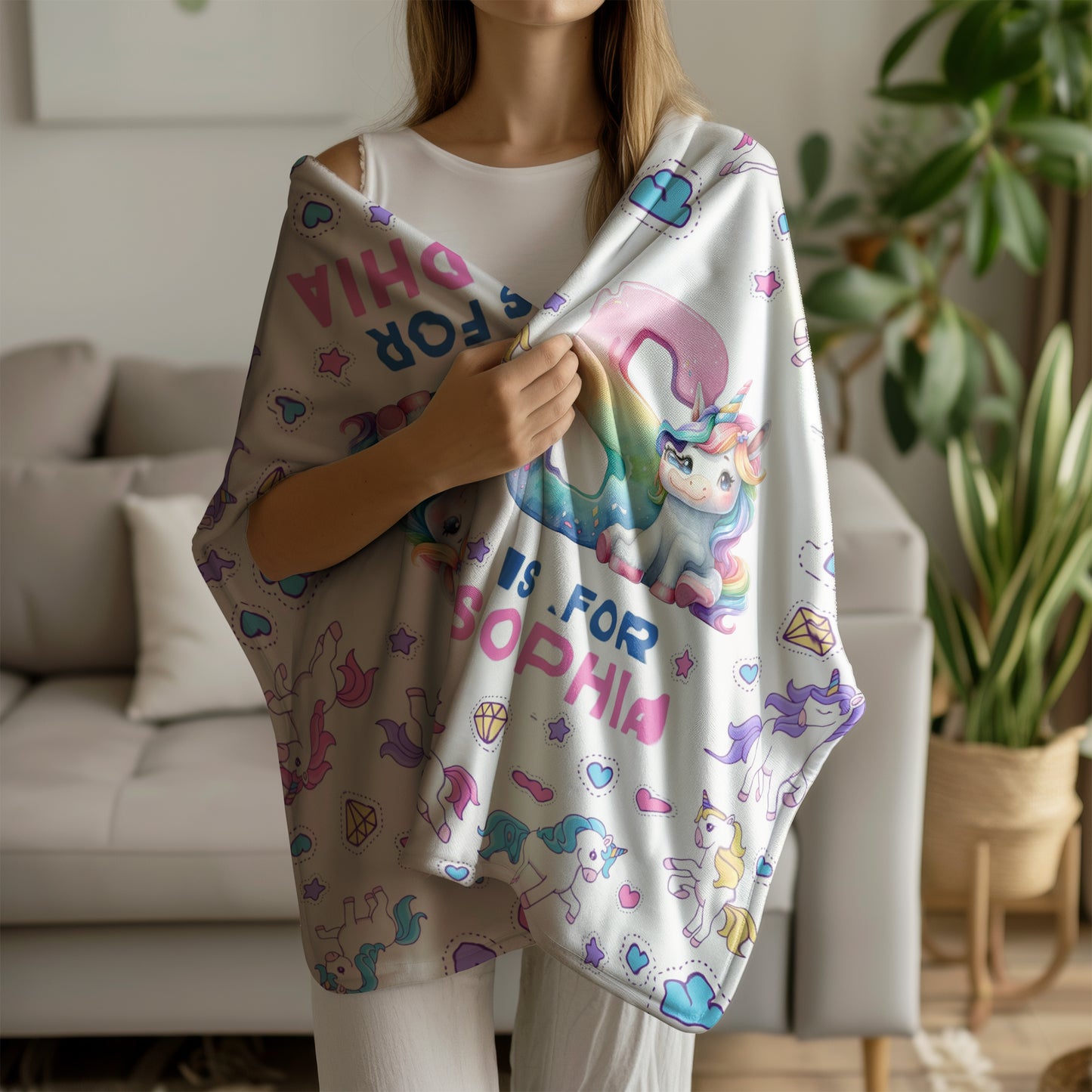 Personalized Unicorn Blanket for Girls - Rainbow Unicorn Blanket