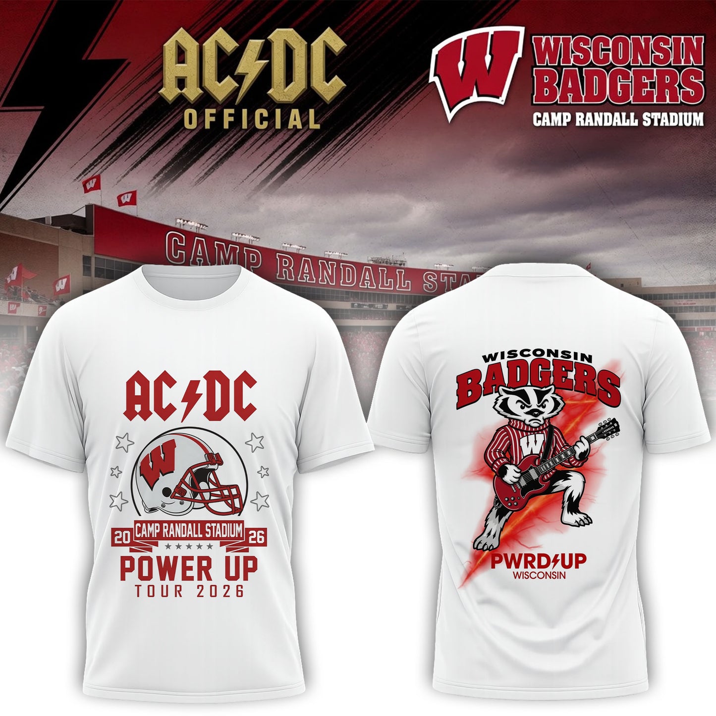 Power Up Tour 2026 Mascot Guitar T-Shirt – Madison WI Concert Fan Tee
