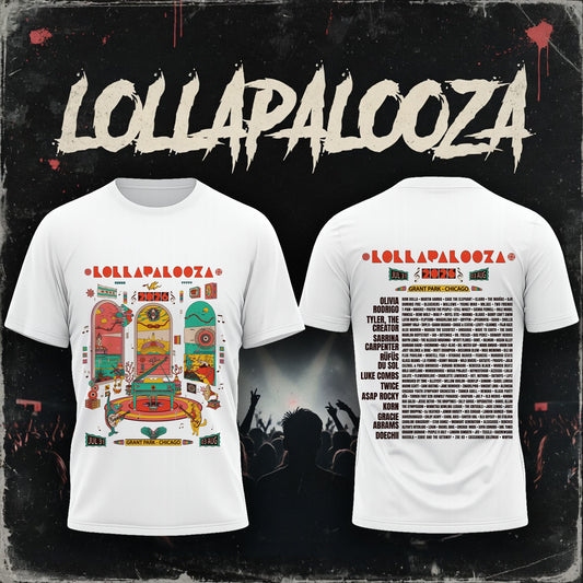 Lollapalooza 2026 Grant Park Retro Stage Art Shirt - Chicago Festival Lineup Tee