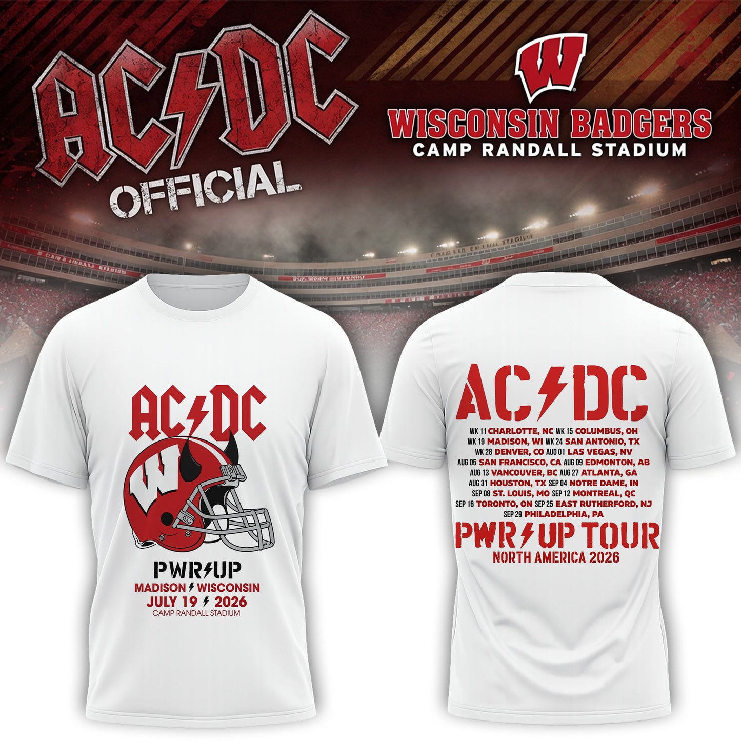 AC/DC Wisconsin Stadium Power Up Tour 2026 T-Shirt