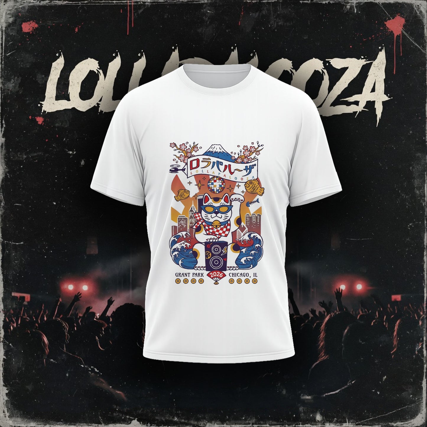 Lollapalooza 2026 Lucky Cat Festival T-Shirt – Chicago Grant Park Music Event Graphic Tee