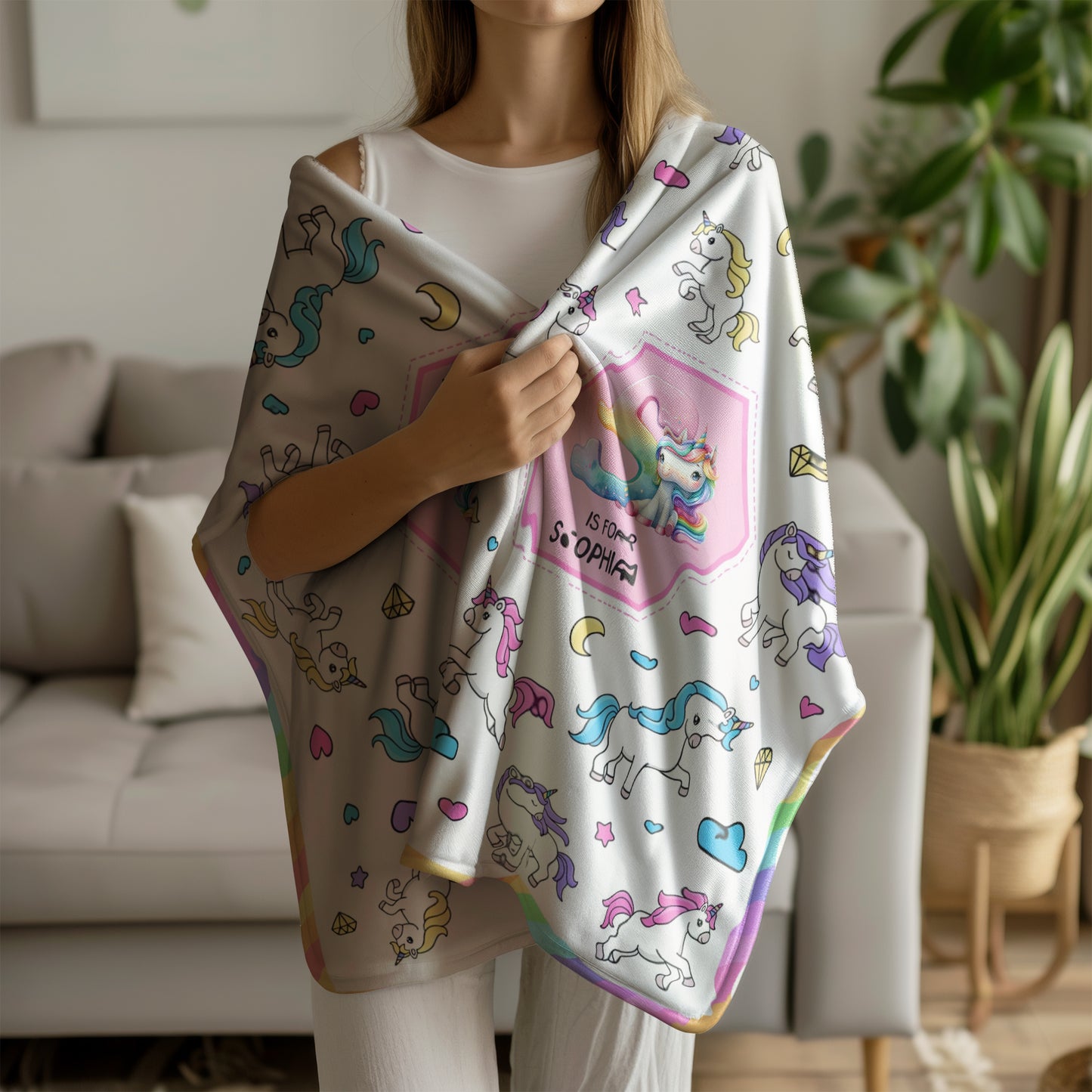Personalized Unicorn Blanket for Girls - Custom Name Unicorn Throw Blanket