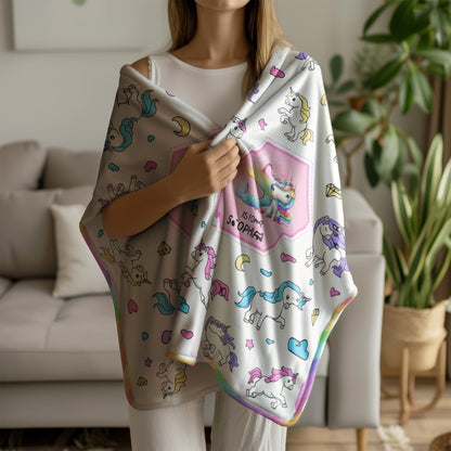 Personalized Unicorn Blanket for Girls - Custom Name Unicorn Throw Blanket