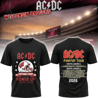 AC/DC x Wisconsin Badgers Power Up Tour 2026 Camp Randall Stadium Graphic T-Shirt