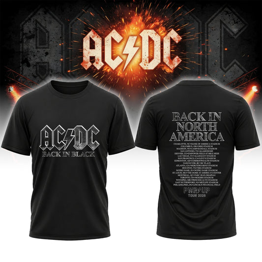 AC/DC Back In Black PWR UP Tour 2026 North America Dates Black Concert T-Shirt