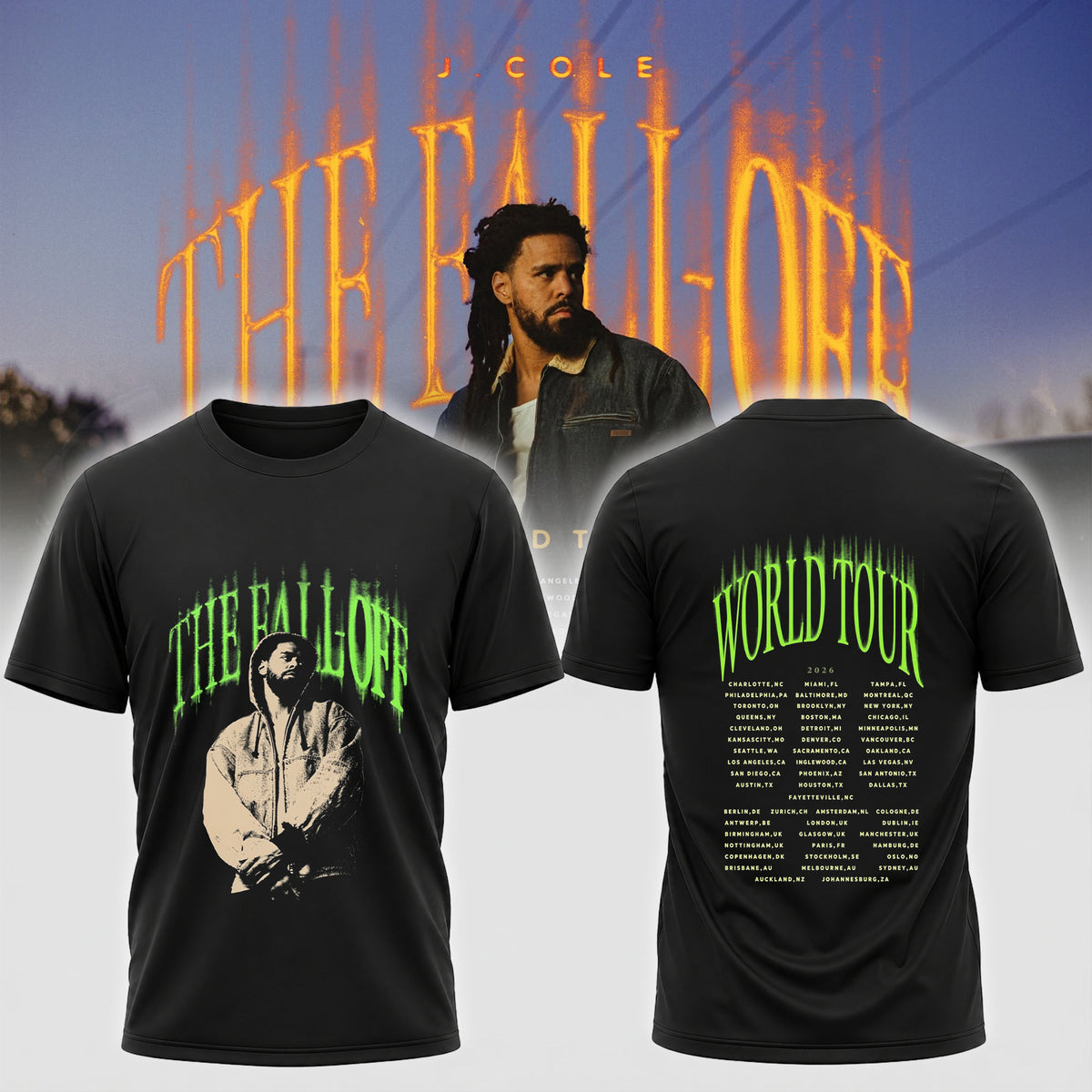 J. Cole The Fall Off World Tour 2026 Shirt - Neon Graphic Rap Concert Tee