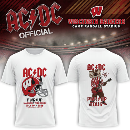 AC/DC Wisconsin Badgers Mascot Guitar Power Up Tour 2026 T-Shirt