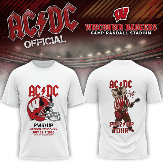 AC/DC Wisconsin Badgers Mascot Guitar Power Up Tour 2026 T-Shirt