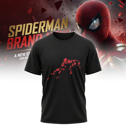 Minimalist Red Spider Hero Silhouette Graphic T-Shirt – Comic Style Superhero Tee for Fans