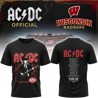 AC/DC Madison Wisconsin Badgers Power Up Tour 2026 Guitar Graphic T-Shirt