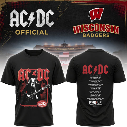 AC/DC Madison Wisconsin Badgers Power Up Tour 2026 Guitar Graphic T-Shirt