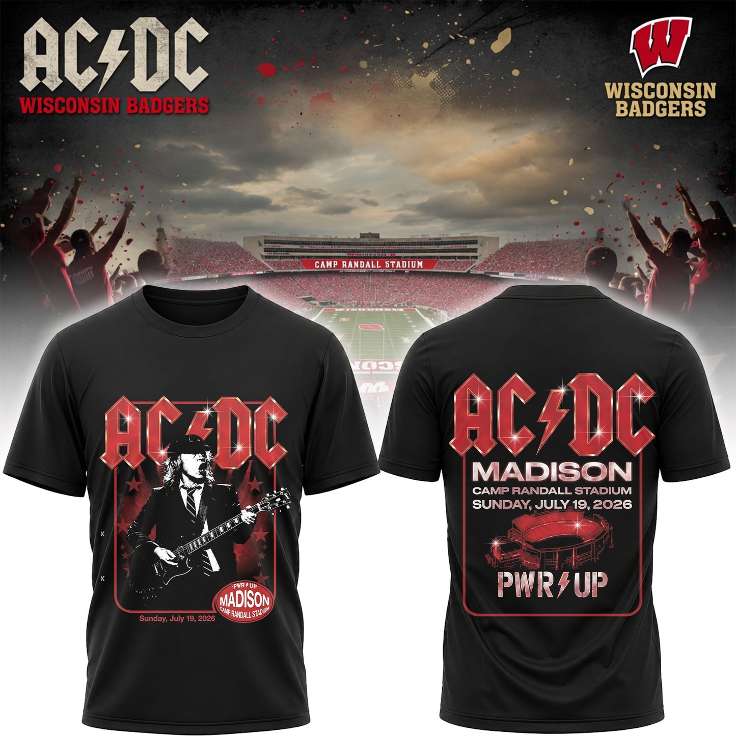 AC/DC Madison Camp Randall Stadium 2026 Wisconsin Badgers Concert T-Shirt