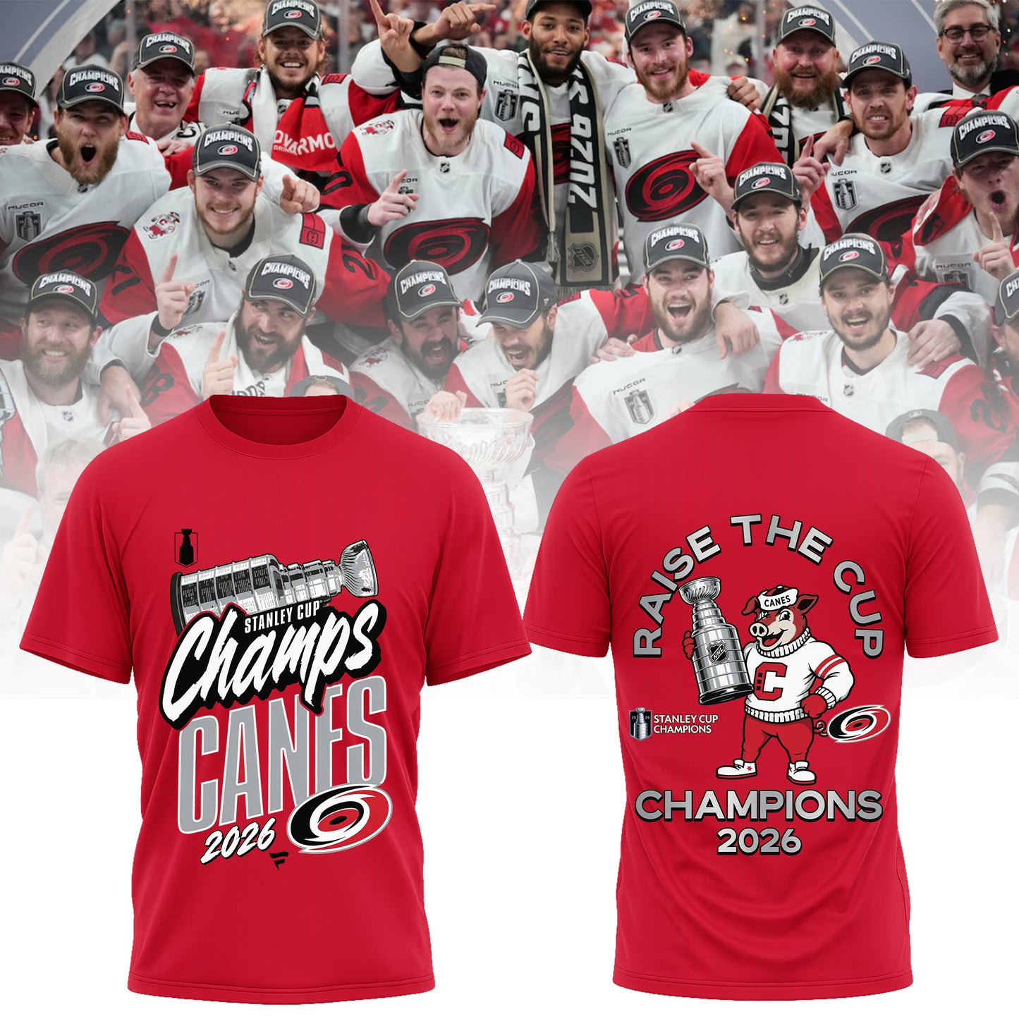 Carolina Hurricanes Stanley Cup Champions 2026 T-Shirt Raise the Cup Champs Canes Double Sided Hockey Fan Shirt