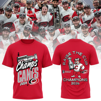 Carolina Hurricanes Stanley Cup Champions 2026 T-Shirt Raise the Cup Champs Canes Double Sided Hockey Fan Shirt