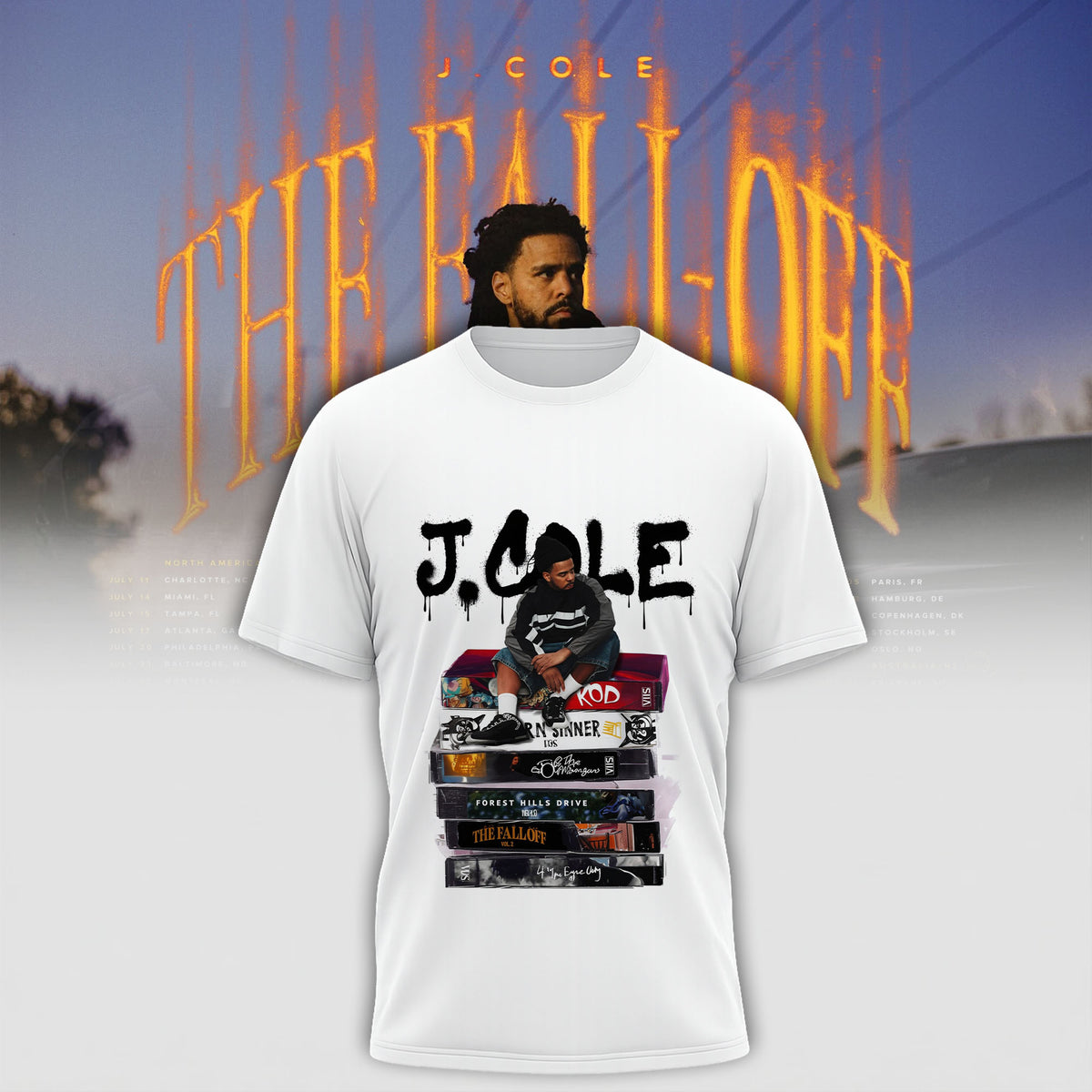 J. Cole Album Collection Graphic T-Shirt – The Fall Off Hip Hop Rap Unisex Fan Tee