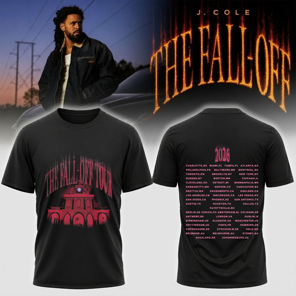 J. Cole The Fall Off Tour 2026 Shirt - World Tour Cities Graphic Rap Concert Tee