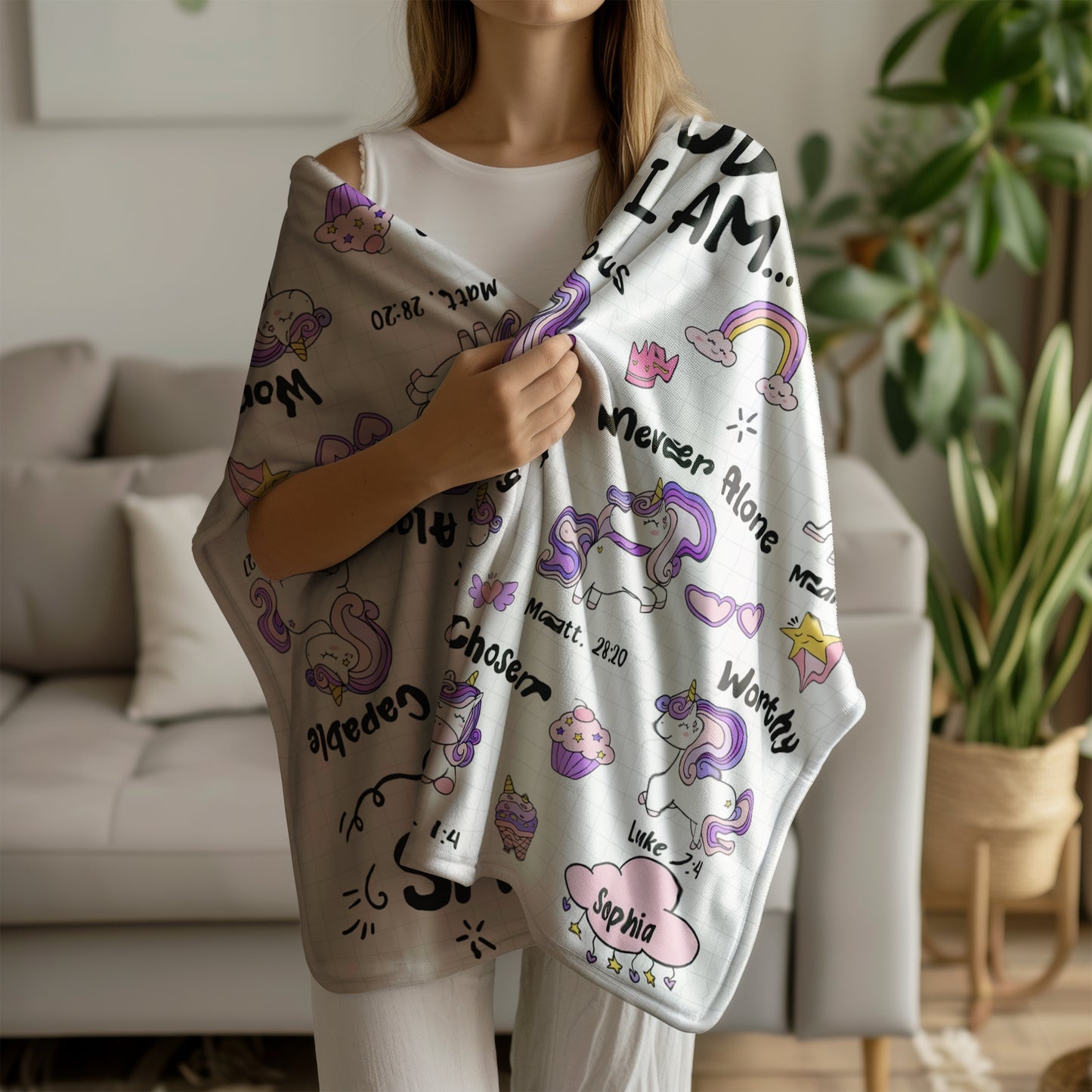 Personalized Christian Unicorn Blanket for Girls