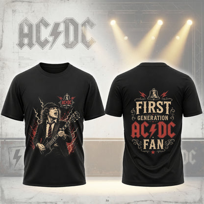 First Generation AC/DC Fan Shirt Vintage Angus Young Guitar Rock Band Tee