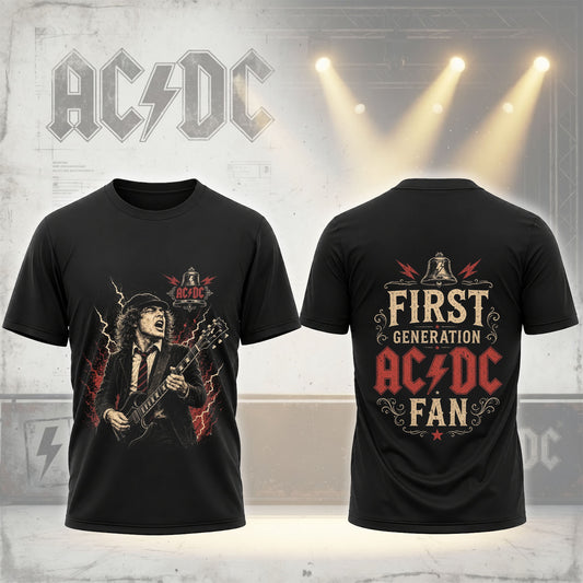 First Generation AC/DC Fan T-Shirt - Angus Young Guitar Rock Band Tee