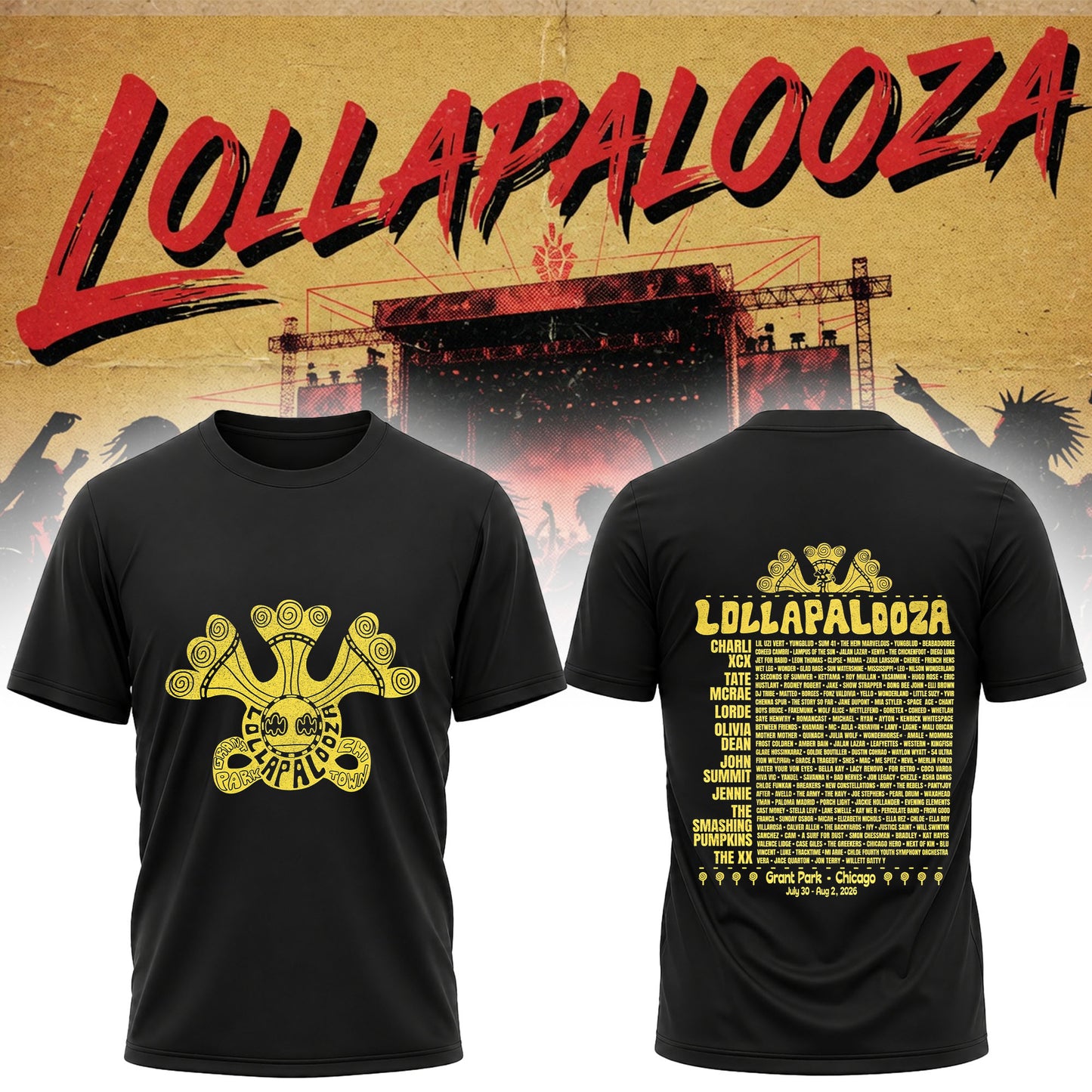 Lollapalooza 2026 Vintage Festival Lineup T-Shirt - Chicago Music Fan Tee