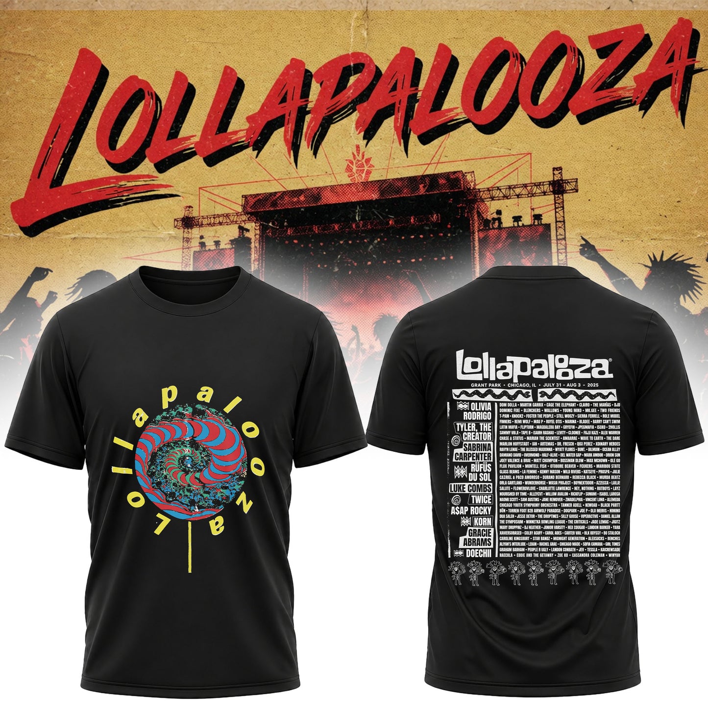 Lollapalooza 2025 Lineup Tour Shirt - Chicago Music Festival Graphic Tee