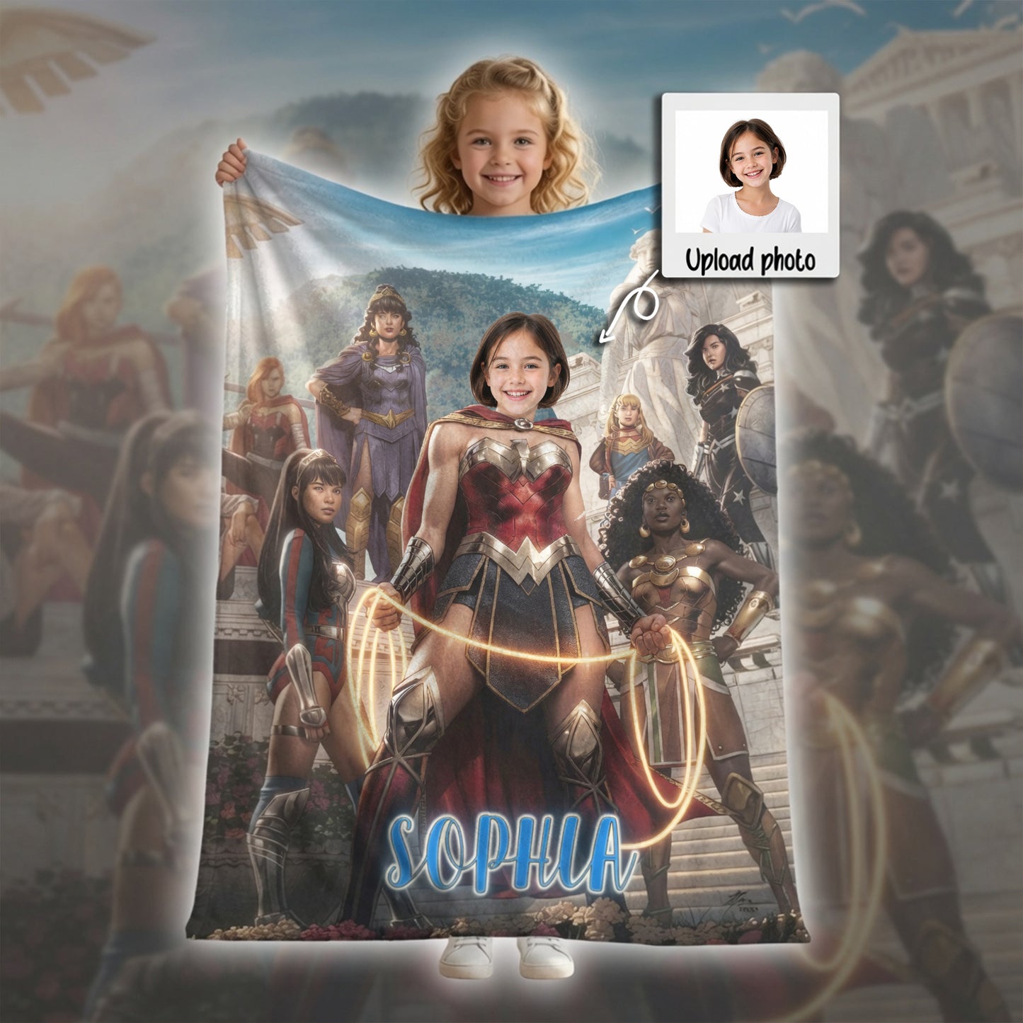Personalized Wonder Woman Blanket Custom Photo Superhero Throw Blanket for Girls