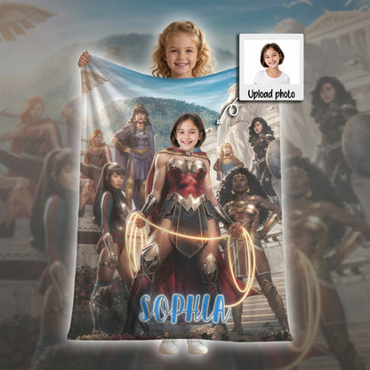 Personalized Wonder Woman Blanket Custom Photo Superhero Throw Blanket for Girls