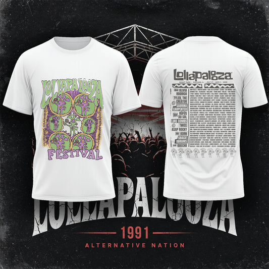 Lollapalooza Festival Graphic T-Shirt – Retro Psychedelic Art Chicago Concert Lineup Tee