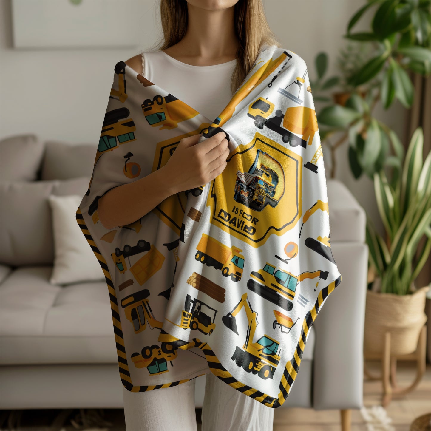 Personalized Construction Vehicle Blanket for Boys