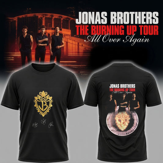 Jonas Brothers Burning Up Tour Crest Shirt - All Over Again Concert Graphic Tee