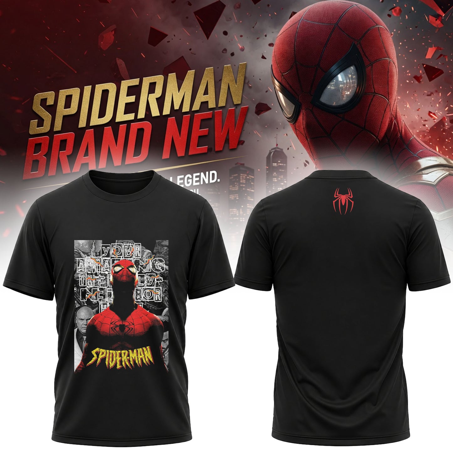 Spider Hero Front and Back Graphic T-Shirt – Vintage Comic Style Superhero Tee