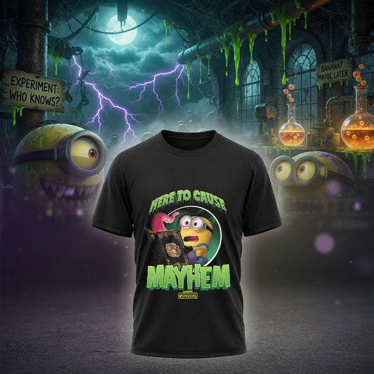 Here to Cause Mayhem Halloween Minion Inspired T-Shirt