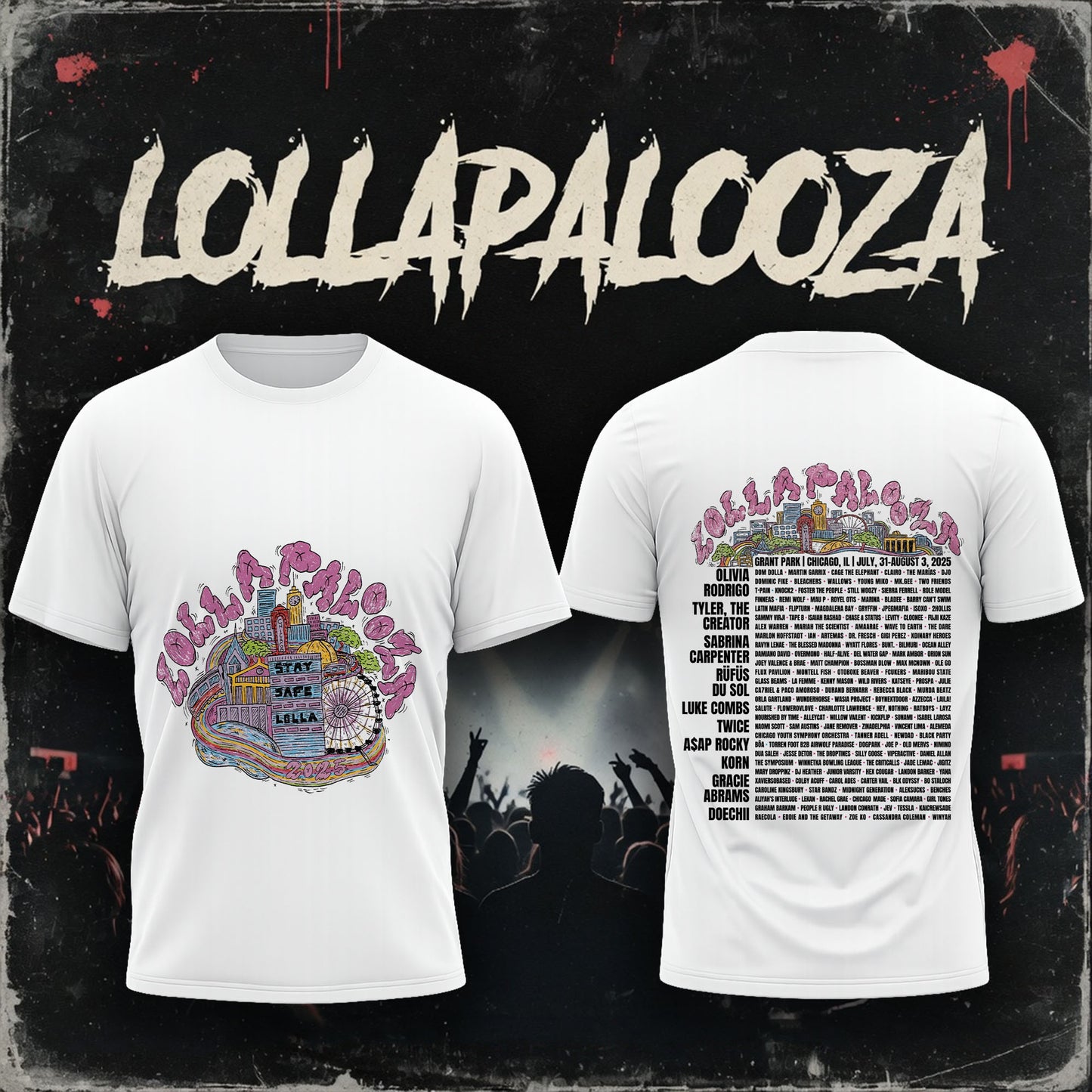 Lollapalooza 2025 Chicago Skyline Festival Shirt - Vintage Carnival Lineup Tee