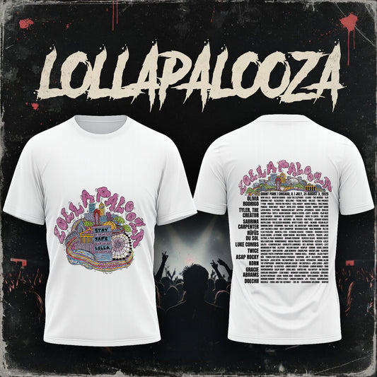 Lollapalooza 2025 Chicago Skyline Festival Shirt - Vintage Carnival Lineup Tee