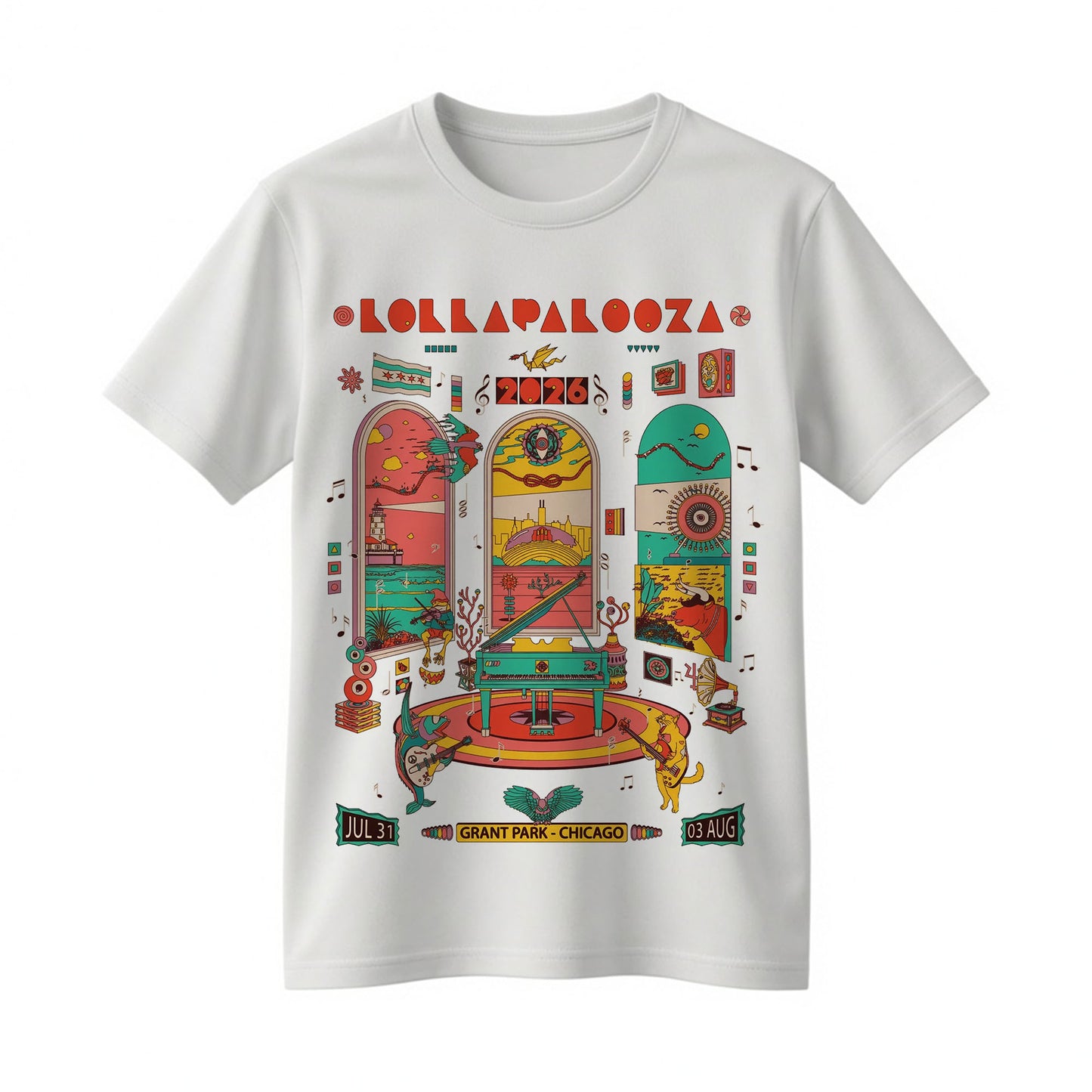 Lollapalooza 2026 Grant Park Retro Stage Art Shirt - Chicago Festival Lineup Tee