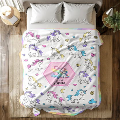Personalized Unicorn Blanket for Girls - Custom Name Unicorn Throw Blanket