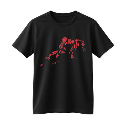 Minimalist Spider Hero Front Back T-Shirt – Red Silhouette Comic Graphic Tee