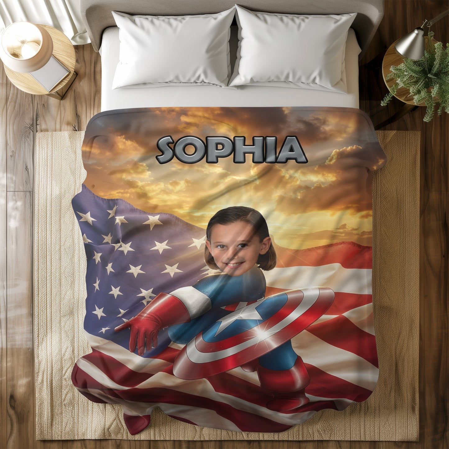 Personalized Superhero Photo Blanket for Kids - Custom Face Blanket with Name