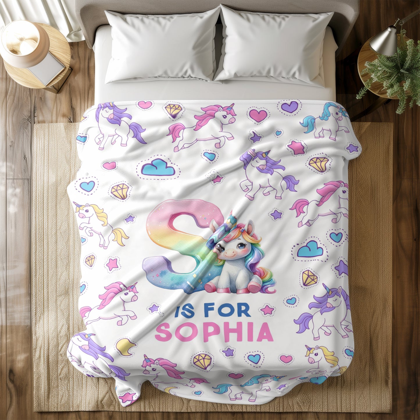 Personalized Unicorn Blanket for Girls - Rainbow Unicorn Blanket