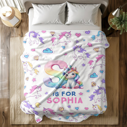 Personalized Unicorn Blanket for Girls - Rainbow Unicorn Blanket