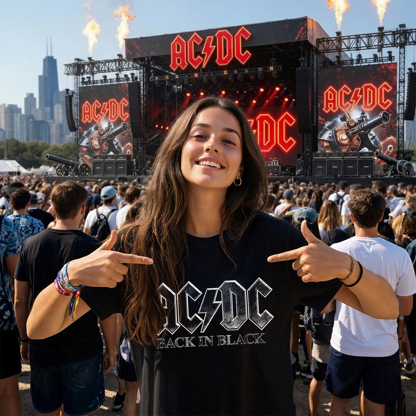 AC/DC Back In Black PWR UP Tour 2026 North America Dates Double-Sided Black Concert T-Shirt